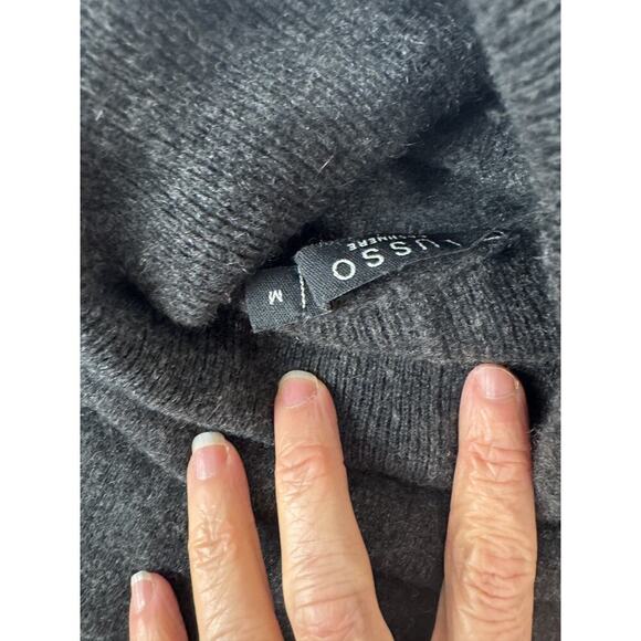 Lusso Cashmere Sweater Womens Medium Gray Pullover Turtleneck Rib Cut Out Twist - Picture 8 of 9